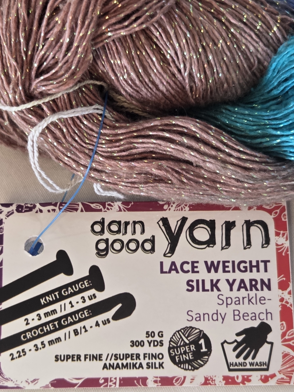 Darn Good Yarn Lace Weight Silk Yarn in Sparkle Sandy Beach